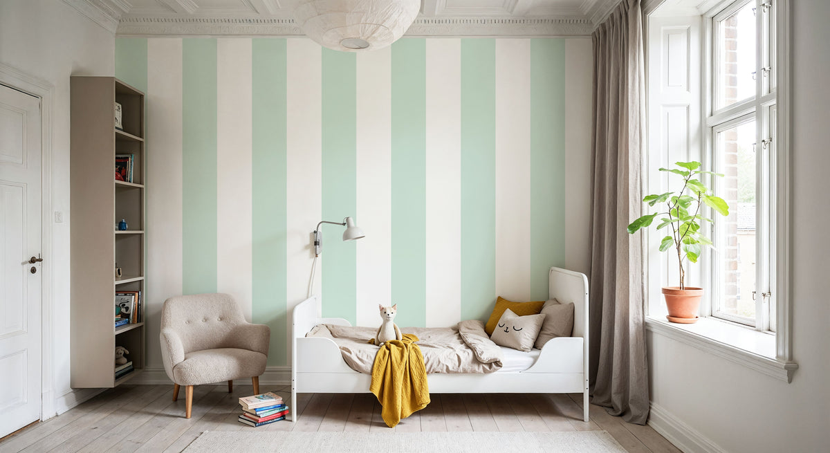 Circus Stripes, Mint Green Mural Wallpaper - room preview 02