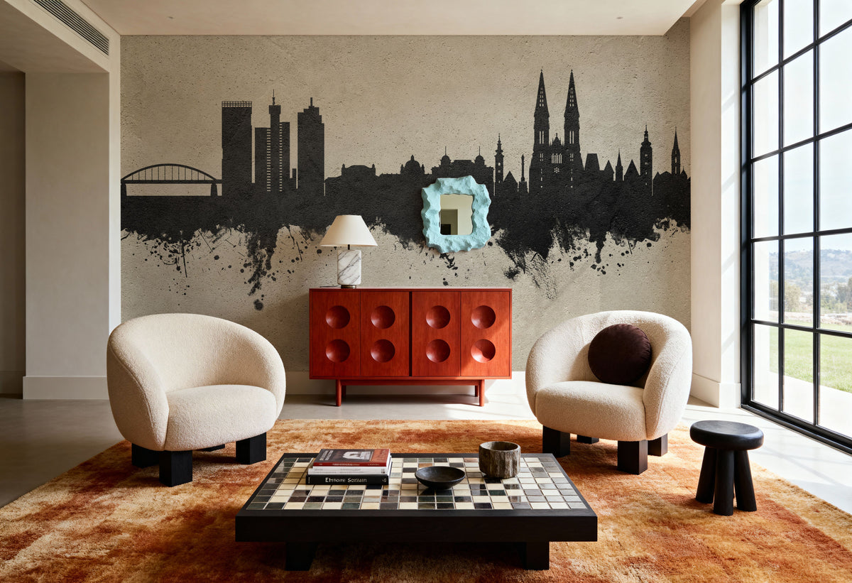 Zagreb Croatia Skyline Concrete Mural Wallpaper - room preview 02