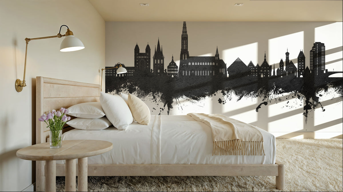 Ulm Germany Skyline Black & White Mural Wallpaper - room preview 02