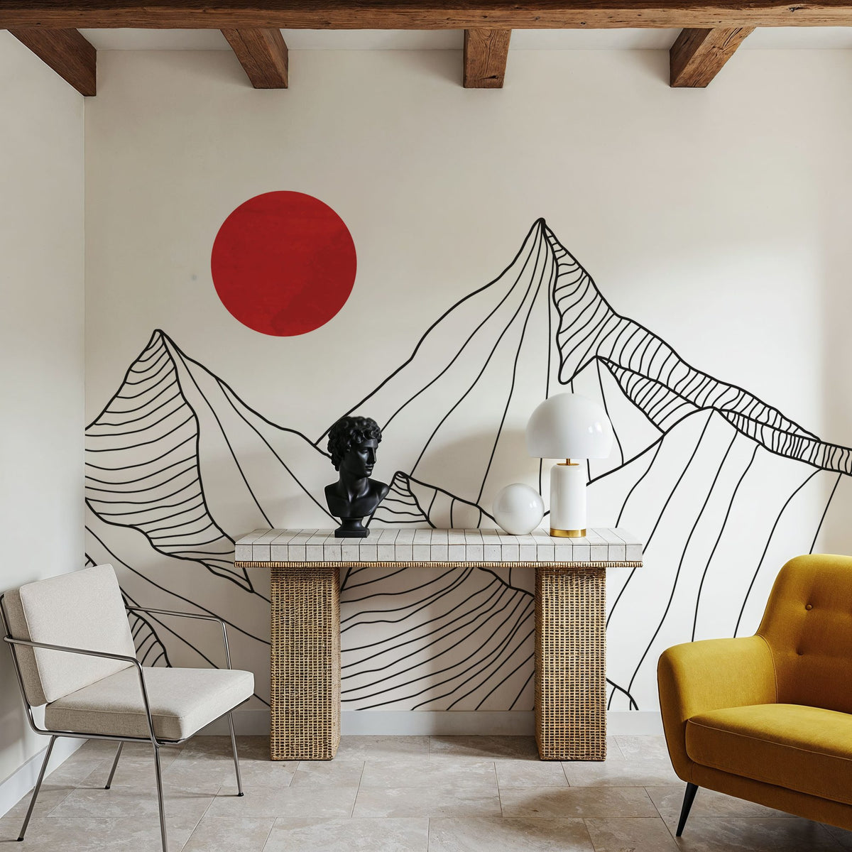 Line Mountain Sun Mural Wallpaper - room preview 02