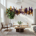 Porto Portugal Skyline Purple & Gold Mural Wallpaper - room preview 02