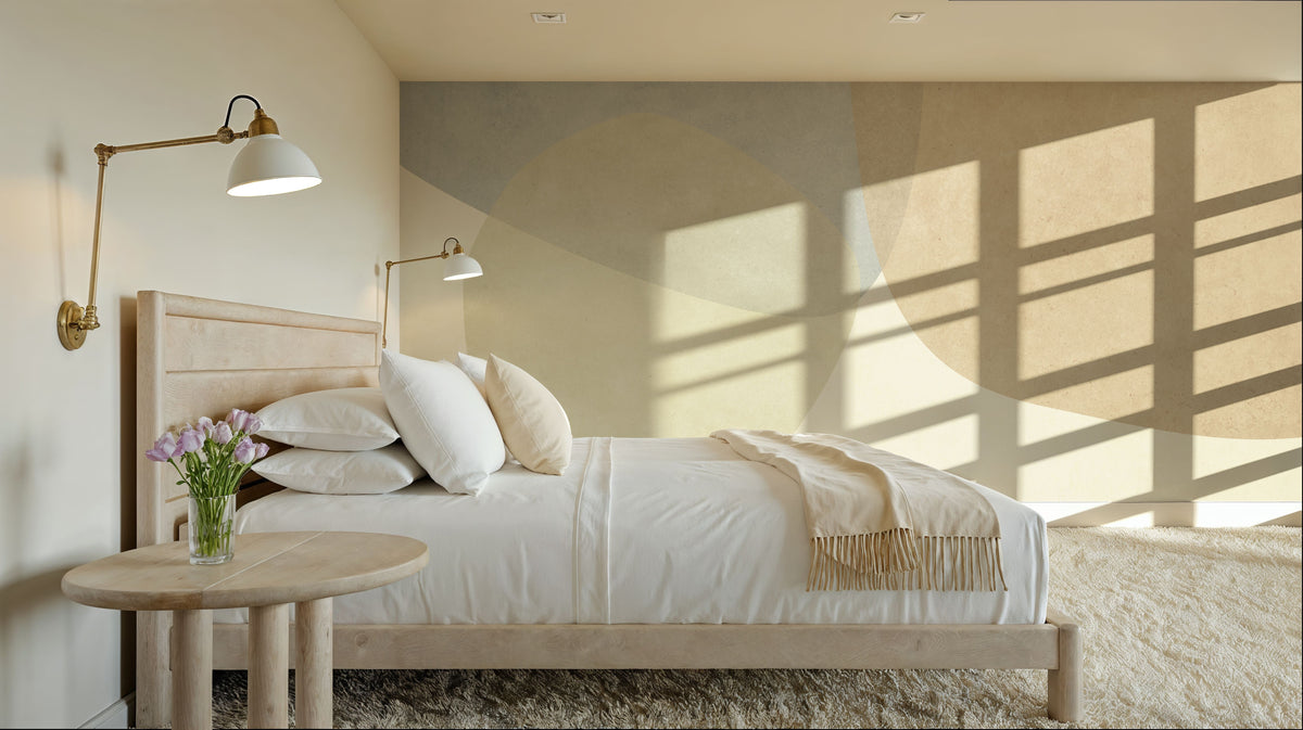 Embracing Shapes, Beige Mural Wallpaper - room preview 02