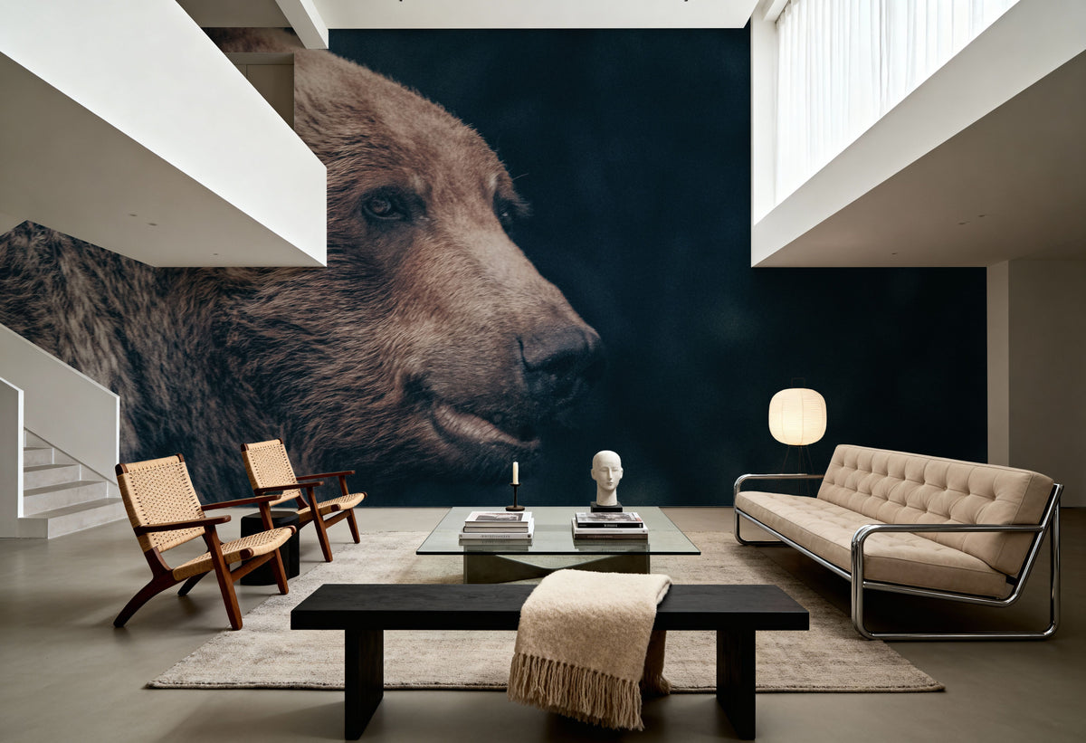 Grizzly Bear Portrait Mural Wallpaper - room preview 02