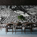 Lounging Leopard Neutral Mural Wallpaper - room preview 02