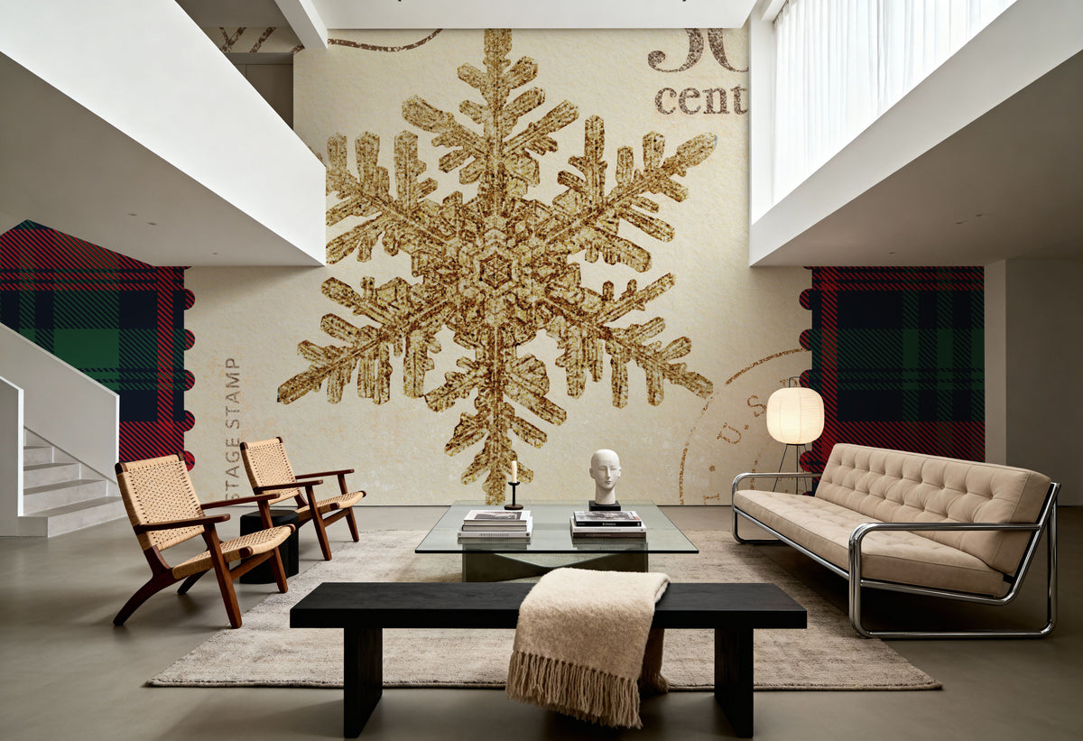 Plaid Christmas Stamp II Mural Wallpaper - room preview 02