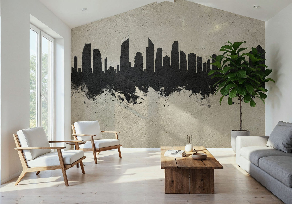 Gold Coast Australia Skyline Concrete Mural Wallpaper - room preview 02