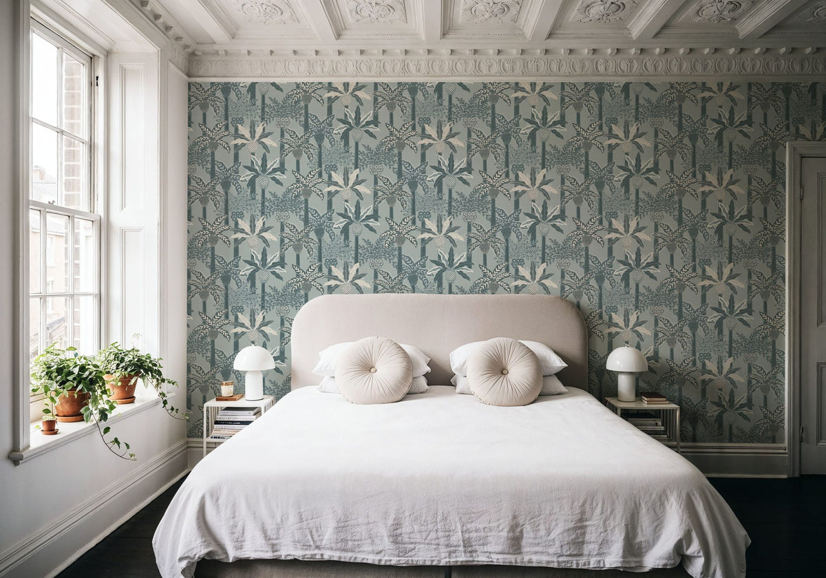 Palmera Luxe, Chalky Blue Mural Wallpaper - room preview 02