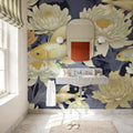 Dancing Fish, Yellow on Purple Mural Wallpaper - room preview 02