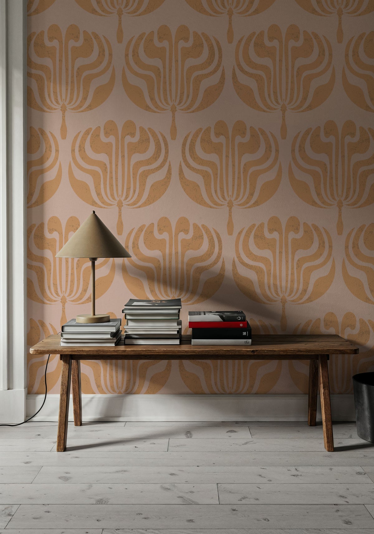 Fan Damask Orange Mural Wallpaper - room preview 02
