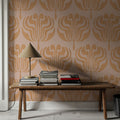 Fan Damask Orange Mural Wallpaper - room preview 02