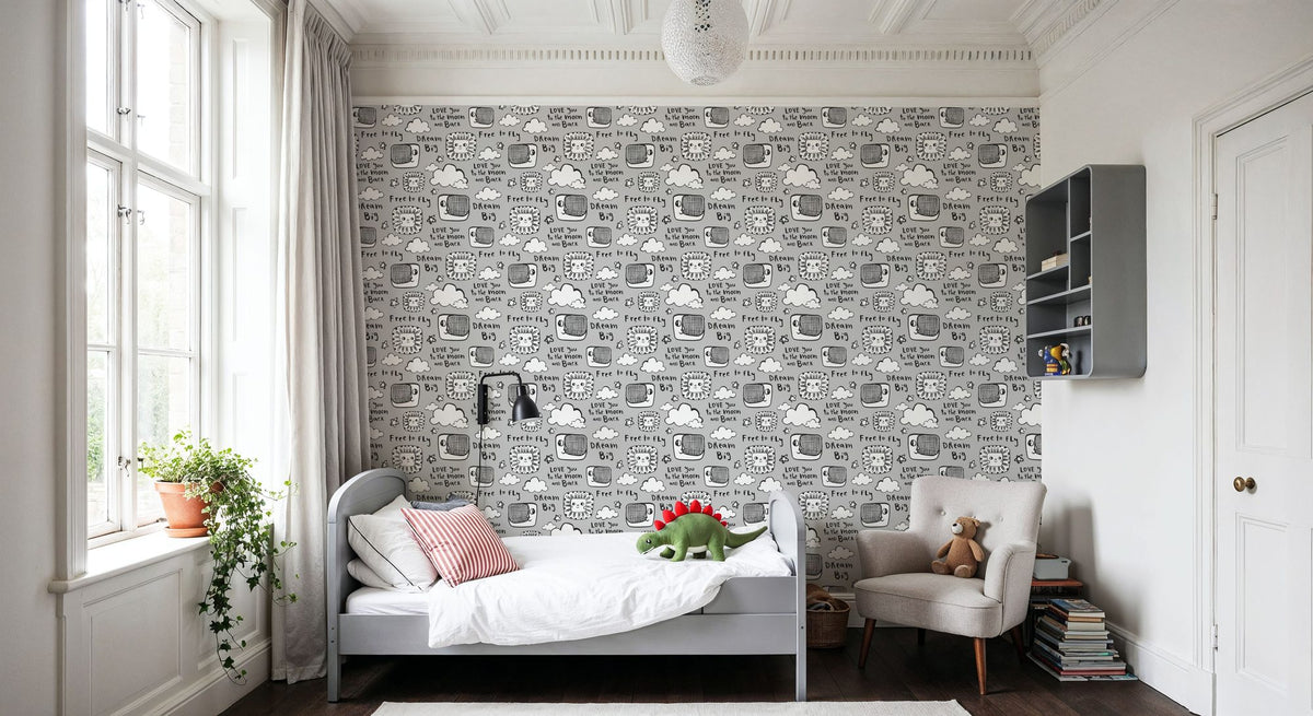 Sky Is the Limit Gray Mural Wallpaper - room preview 02
