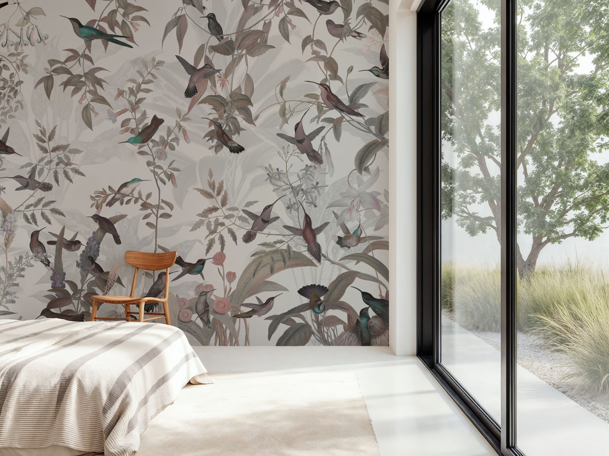 Birds Everywhere Red Mural Wallpaper - room preview 02