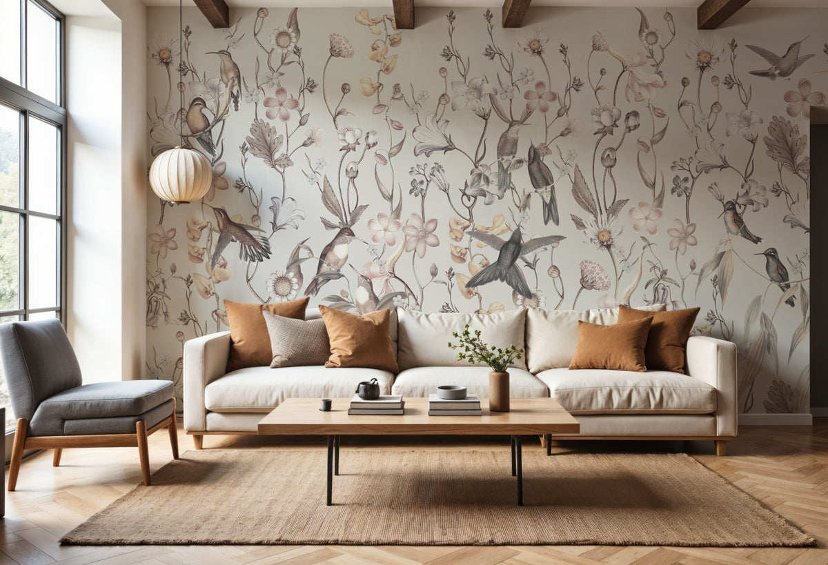 Bird Garden White Mural Wallpaper - room preview 02