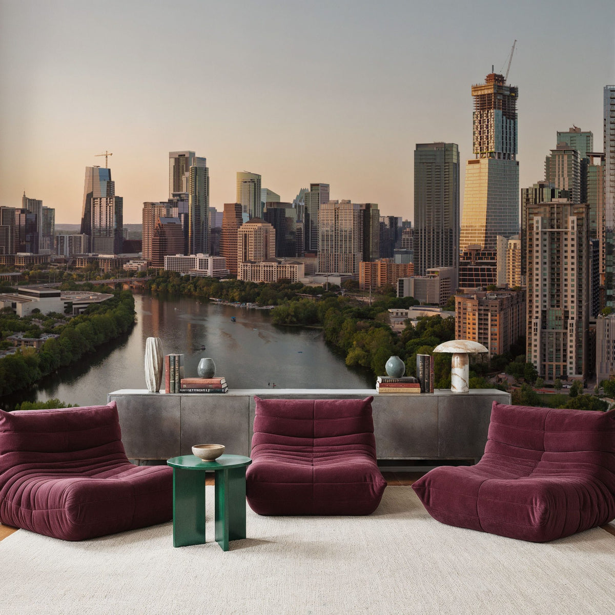 Riverside Skyscrapers Golden Metropolis Mural Wallpaper - room preview 02