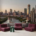 Riverside Skyscrapers Golden Metropolis Mural Wallpaper - room preview 02