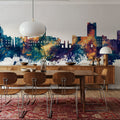 Bloomington Indiana Skyline Blue & Bronze Mural Wallpaper - room preview 02