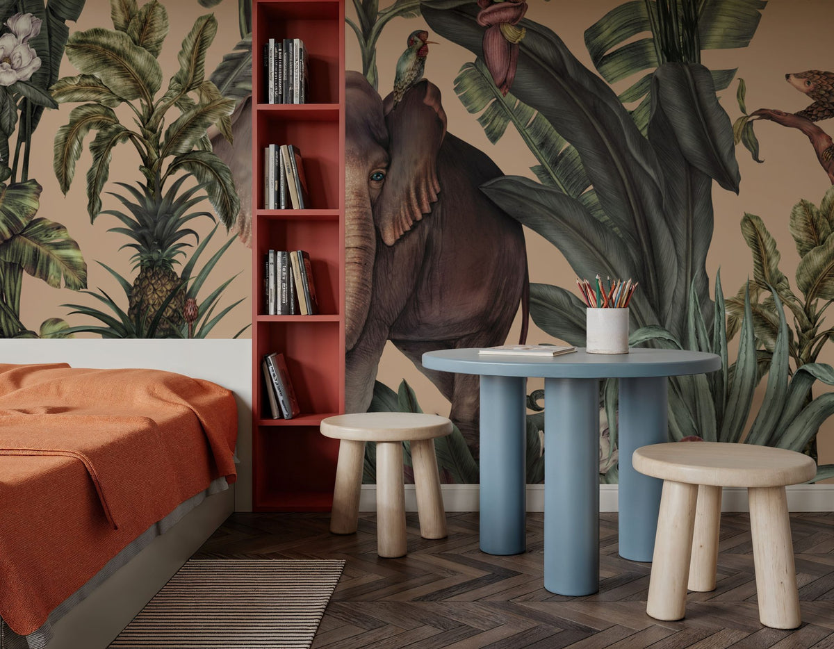Jungle Kingdom, Beige Mural Wallpaper - room preview 02
