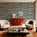 Fruit Tree Bower, Blue on Mauve Mural Wallpaper - room preview 02