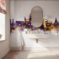 St Albans England Skyline Purple & Gold Mural Wallpaper - room preview 02