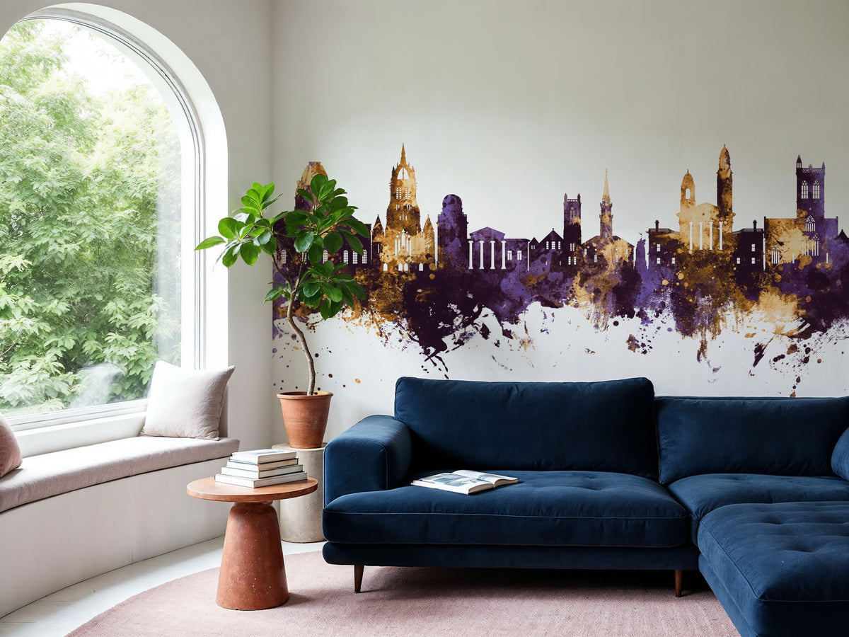 Paisley Skyline Purple & Gold Mural Wallpaper - room preview 02