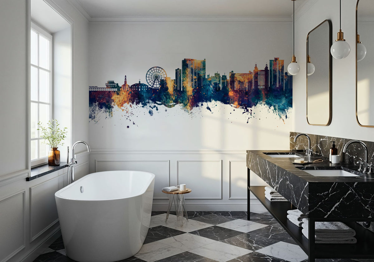 Myrtle Beach South Carolina Skyline Blue & Bronze Mural Wallpaper - room preview 02
