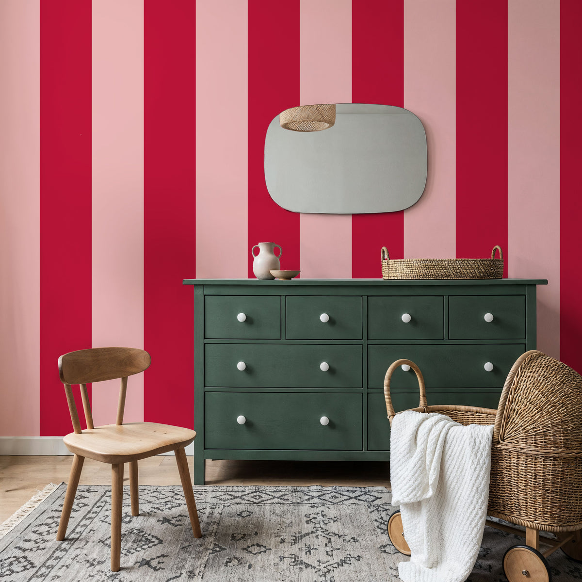 Circus Stripes, Red & Pink Mural Wallpaper - room preview 02