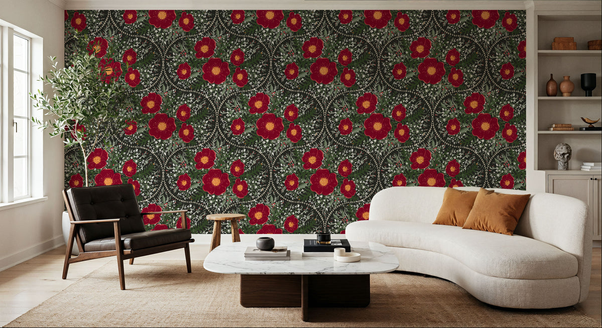 Yuletide Camelia, Coffee Mural Wallpaper - room preview 02
