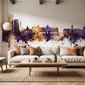 Rennes France Skyline Purple & Gold Mural Wallpaper - room preview 02
