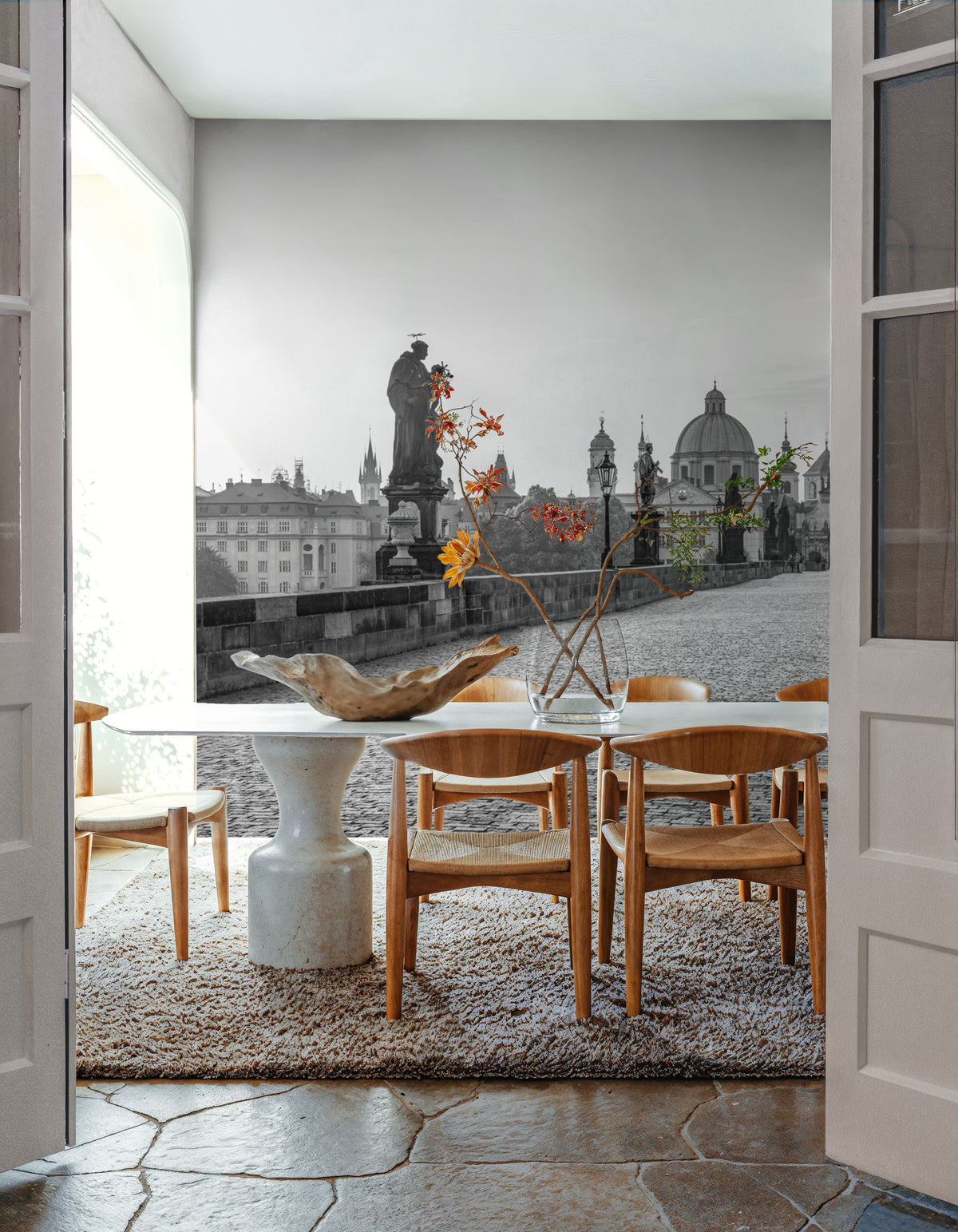 Charles Bridge BW Mural Wallpaper - room preview 02