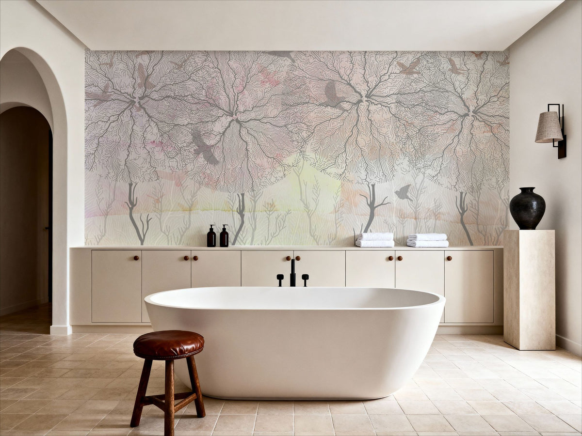 Shade of Trees Pink Mural Wallpaper - room preview 02