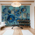 Aquamarine Floral on Blue Mural Wallpaper - room preview 02