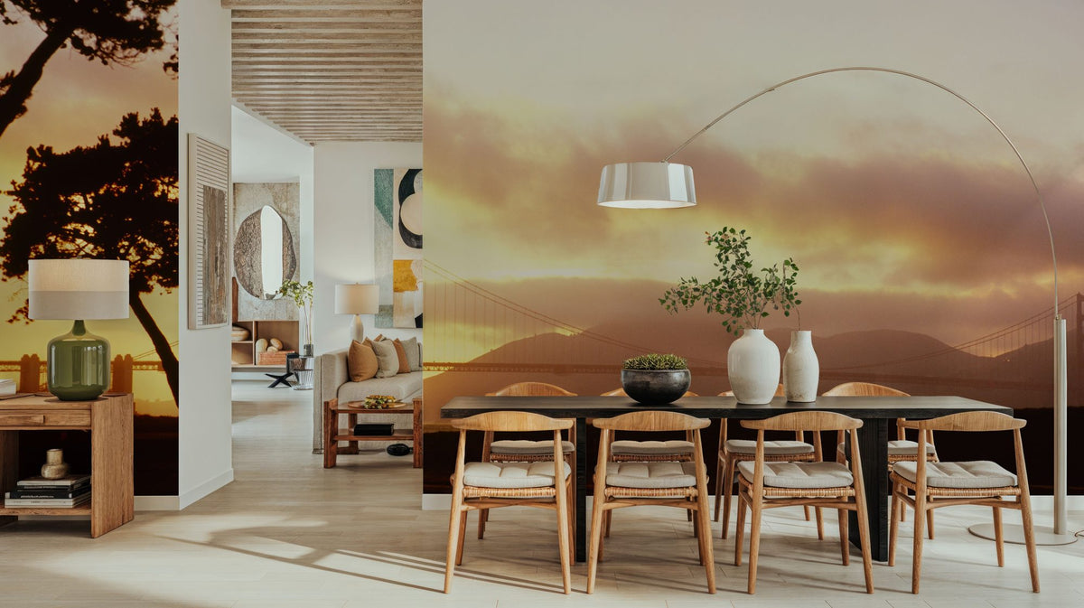 Golden Sunset Bridge Mural Wallpaper - room preview 02