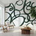 Curly Brush Lines, Salamander Green Mural Wallpaper - room preview 02