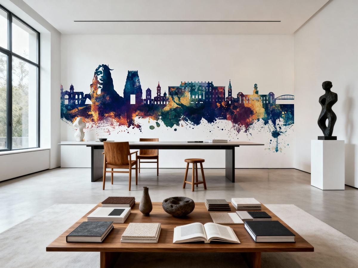 Coimbatore India Skyline Blue & Bronze Mural Wallpaper - room preview 02