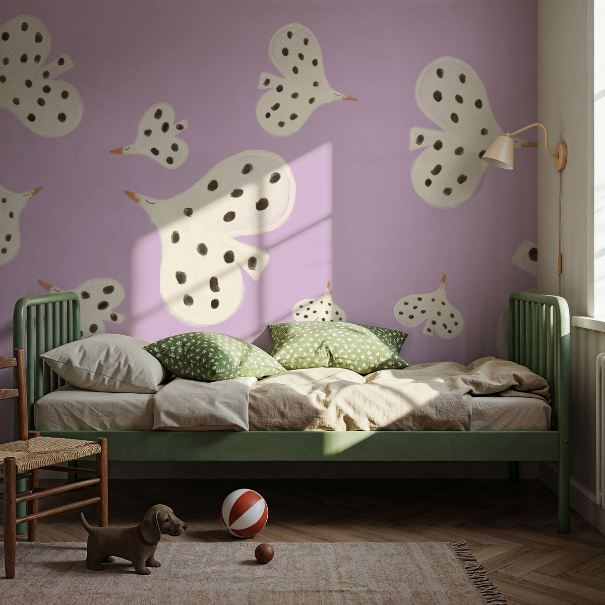 Birds Flying High, Lilac Mural Wallpaper - room preview 02