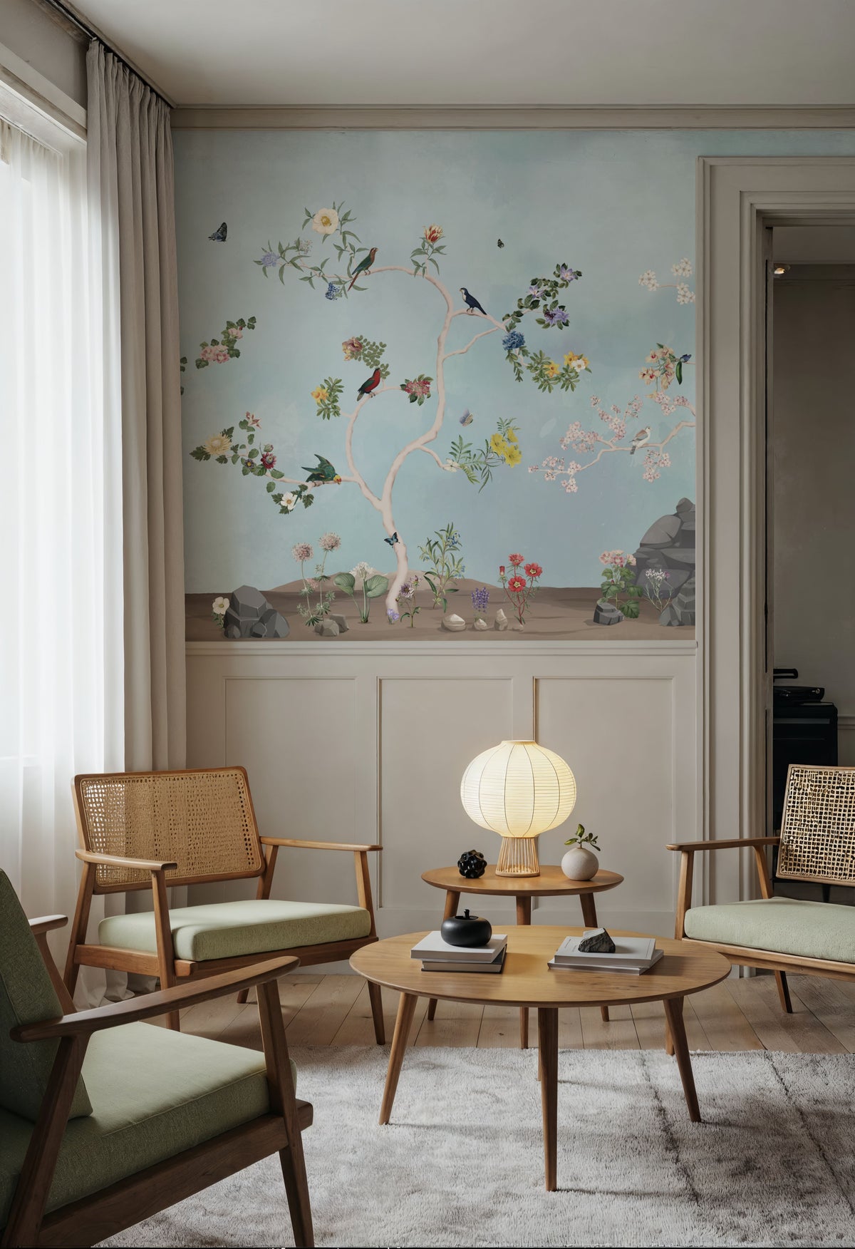 Birds in the Garden Blue Mural Wallpaper - room preview 02