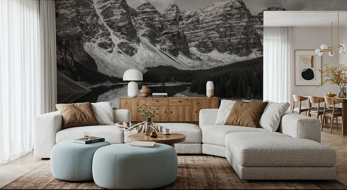 Moraine Lake BW Mural Wallpaper - room preview 02
