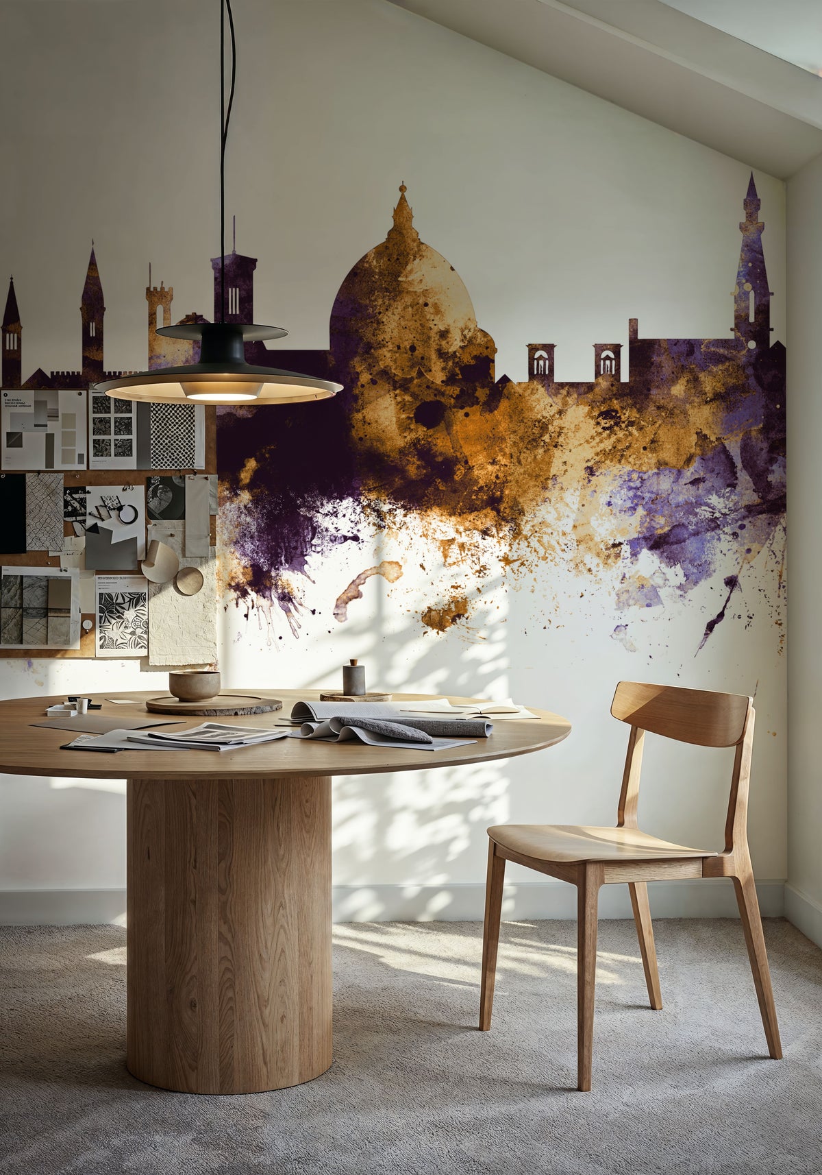 Florence Italy Skyline Purple & Gold Mural Wallpaper - room preview 02