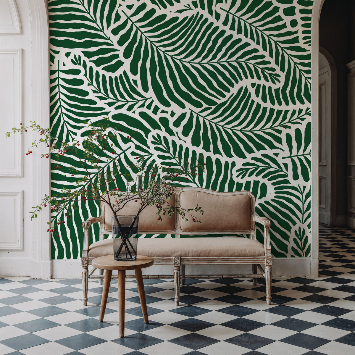 Fern Cut-Outs Pattern, Malachite Green Mural Wallpaper - room preview 02