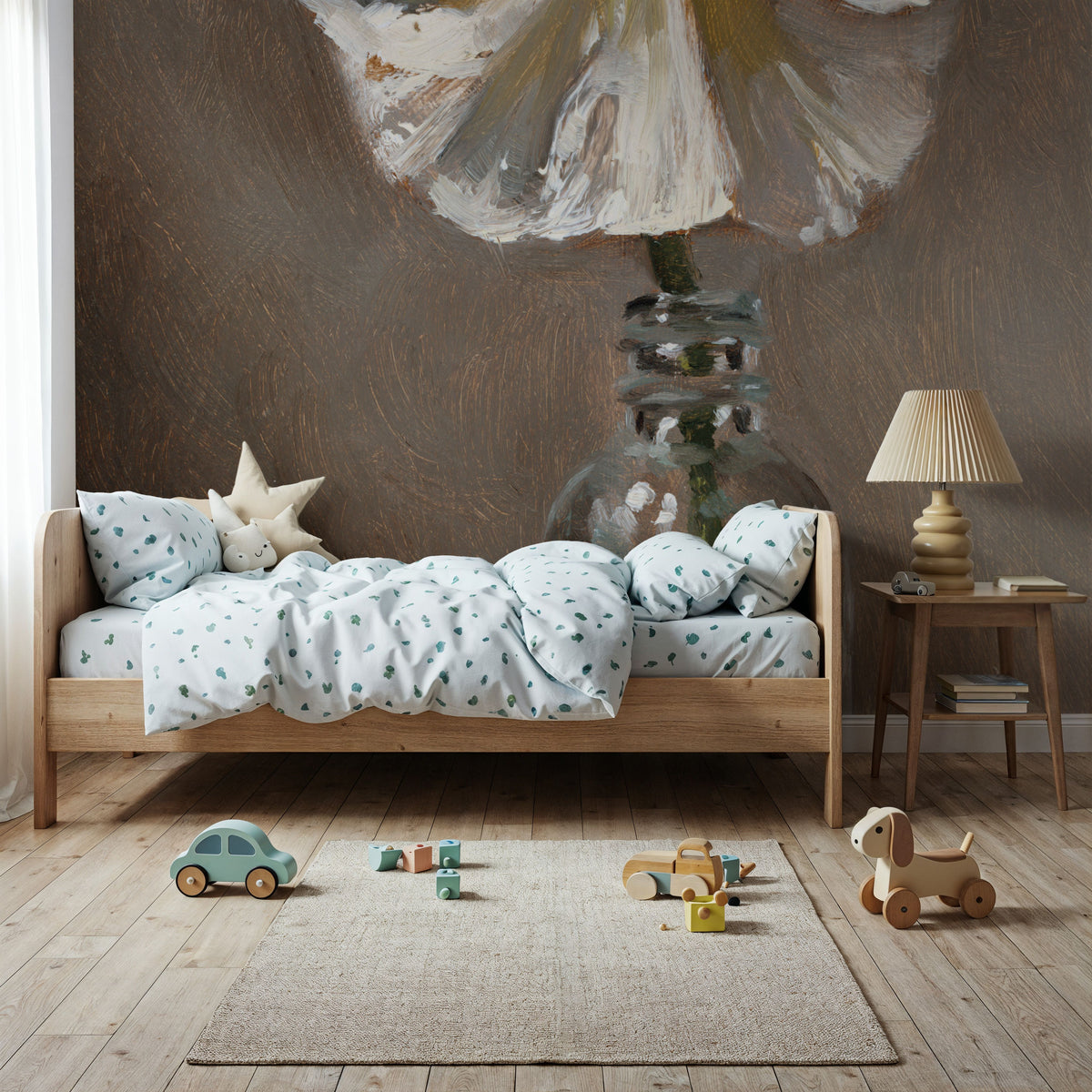 White Poppy Mural Wallpaper - room preview 02