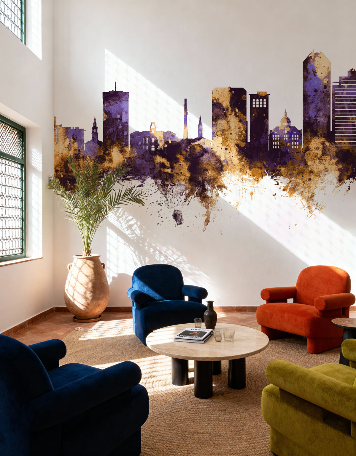 Lexington Kentucky Skyline Purple & Gold Mural Wallpaper - room preview 02