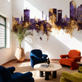 Lexington Kentucky Skyline Purple & Gold Mural Wallpaper - room preview 02