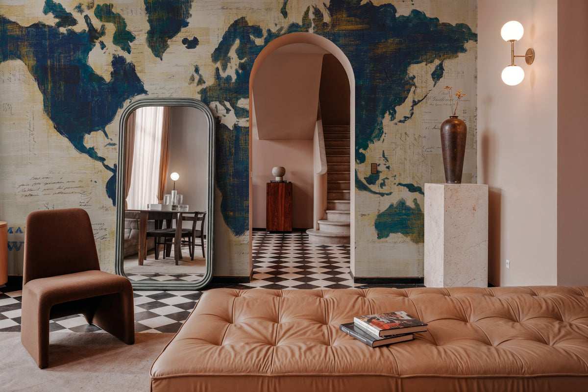 World Map Collage Mural Wallpaper - room preview 02