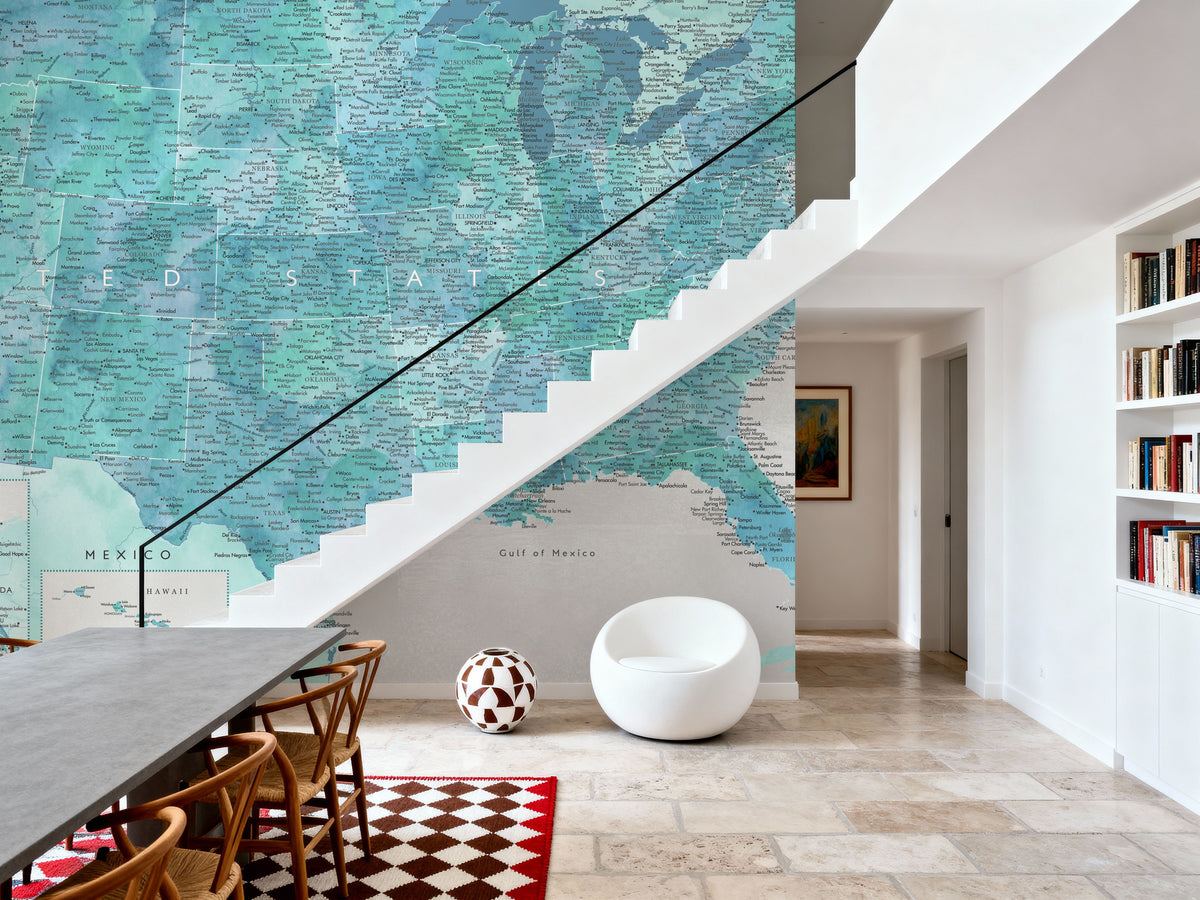 US Map Detailed - Harriet Mural Wallpaper - room preview 02