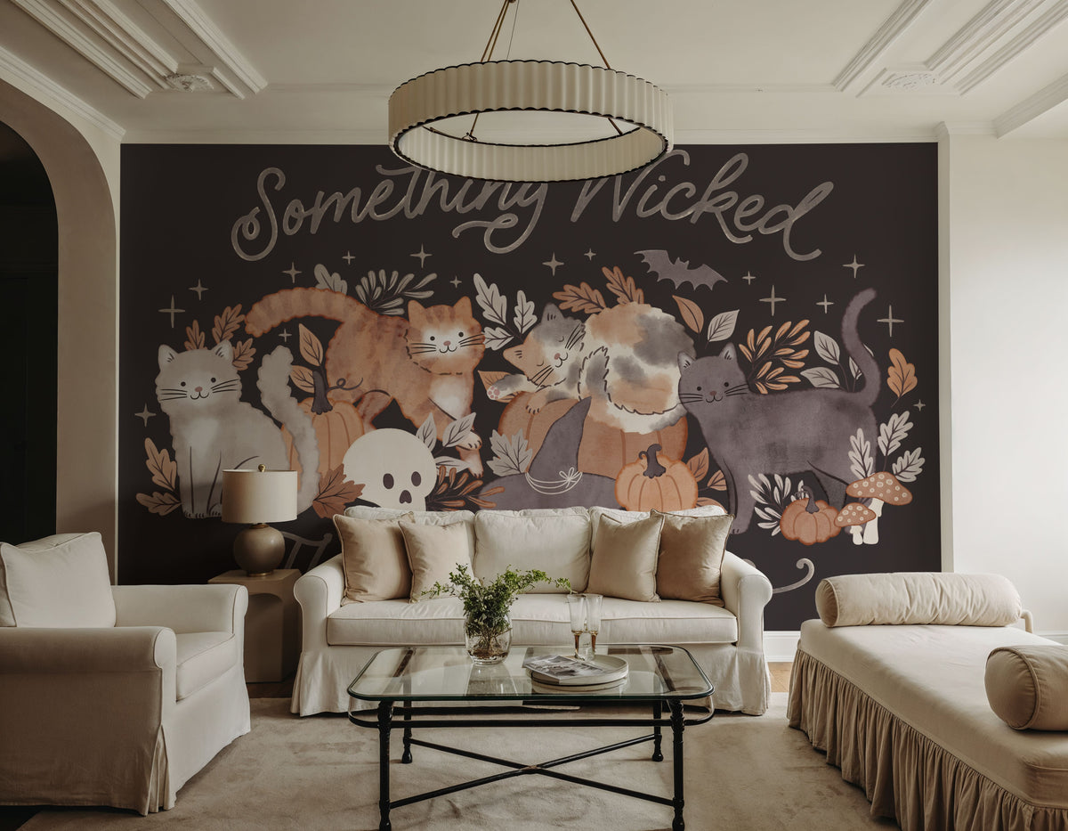 Pumpkins and Paws I Dark Mural Wallpaper - room preview 02