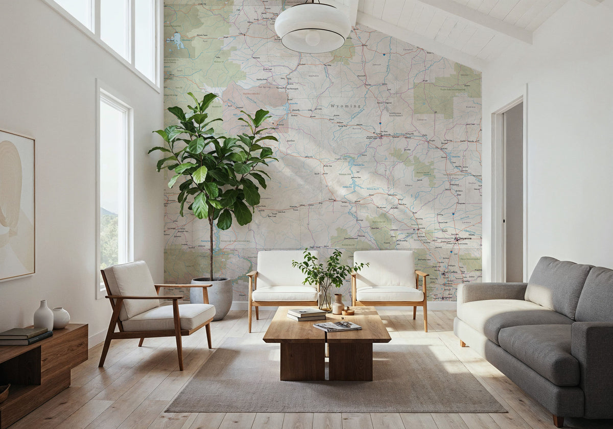Wyoming Detailed Map Mural Wallpaper - room preview 02