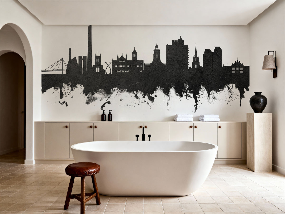 Northampton England Skyline Black & White Mural Wallpaper - room preview 02