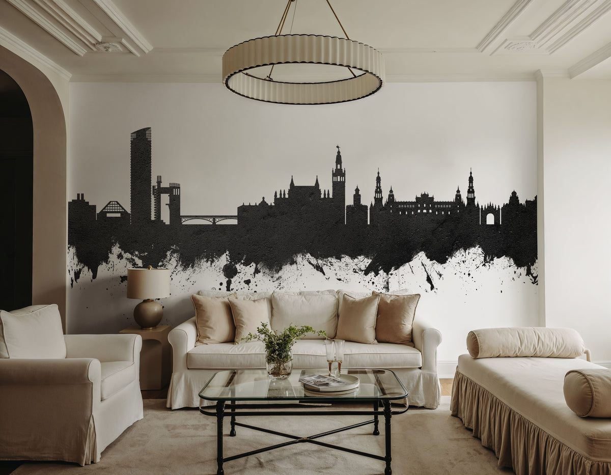 Sevilla Skyline Black & White Mural Wallpaper - room preview 02
