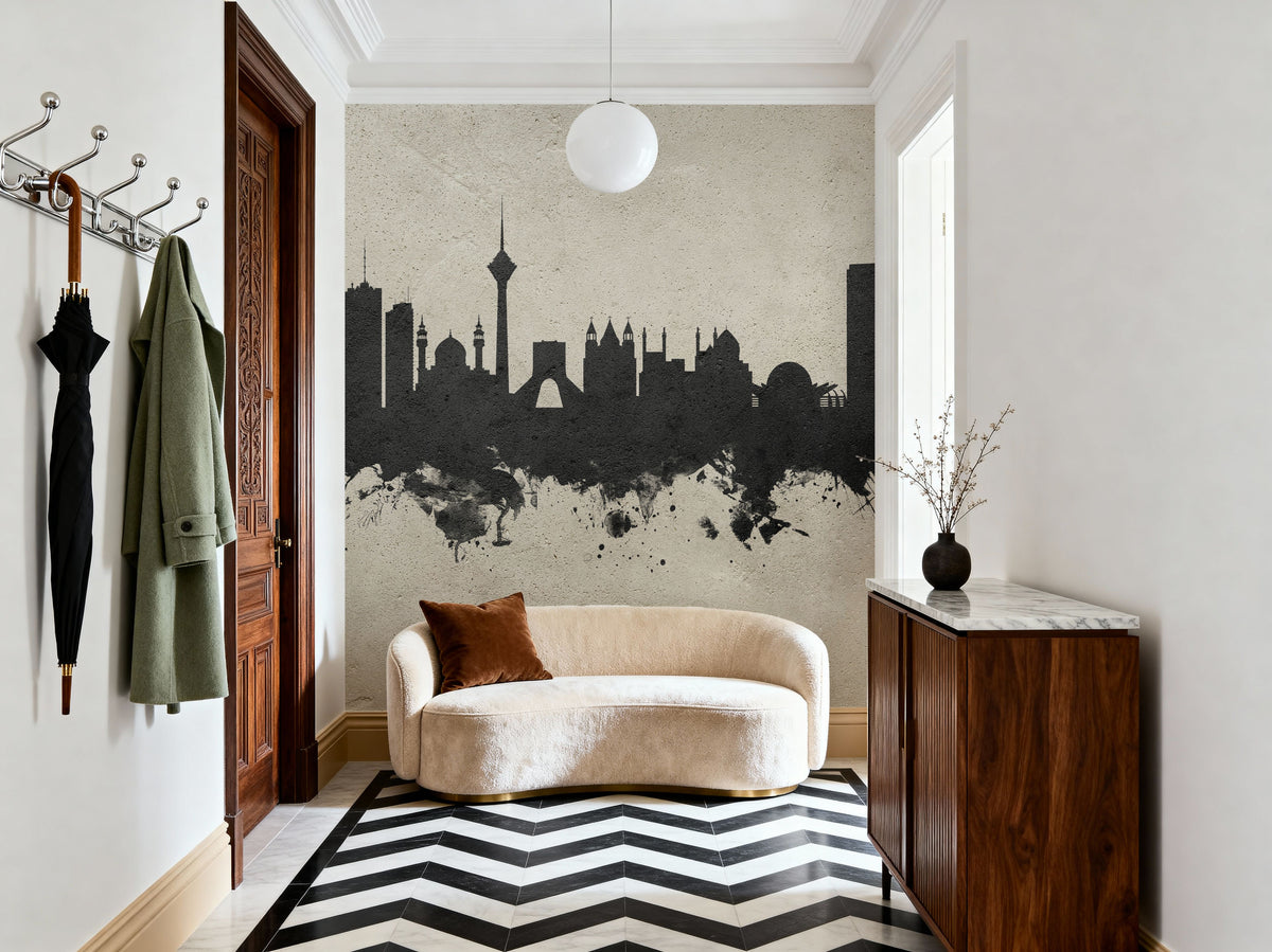 Tehran Iran Skyline Concrete Mural Wallpaper - room preview 02