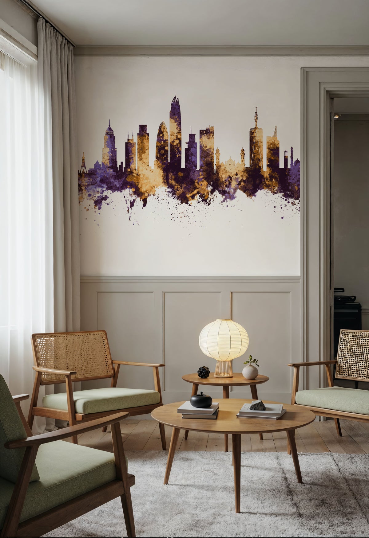 Nairobi Kenya Skyline Purple & Gold Mural Wallpaper - room preview 02